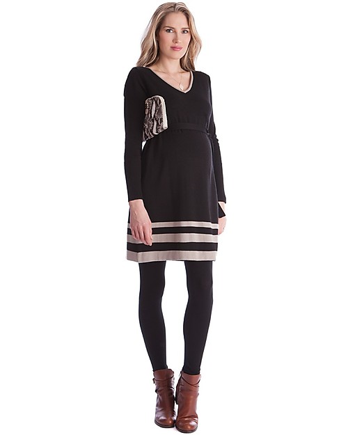 Seraphine Dixie - Abito Premaman in Maglia - Nero \u0026 Sabbia donna